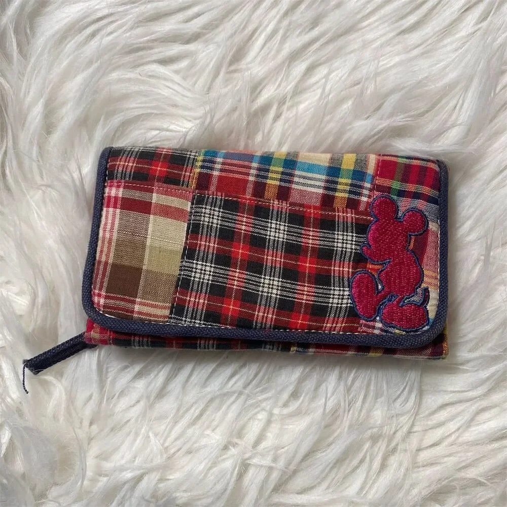 Disney Mickey Mouse Plaid Patchwork Wallet Unisex